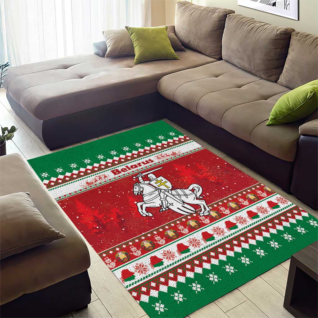 Belarus Pahonia Christmas Area Rug Belarusian Vytis Knight Xmas Pattern - Wonder Print Shop