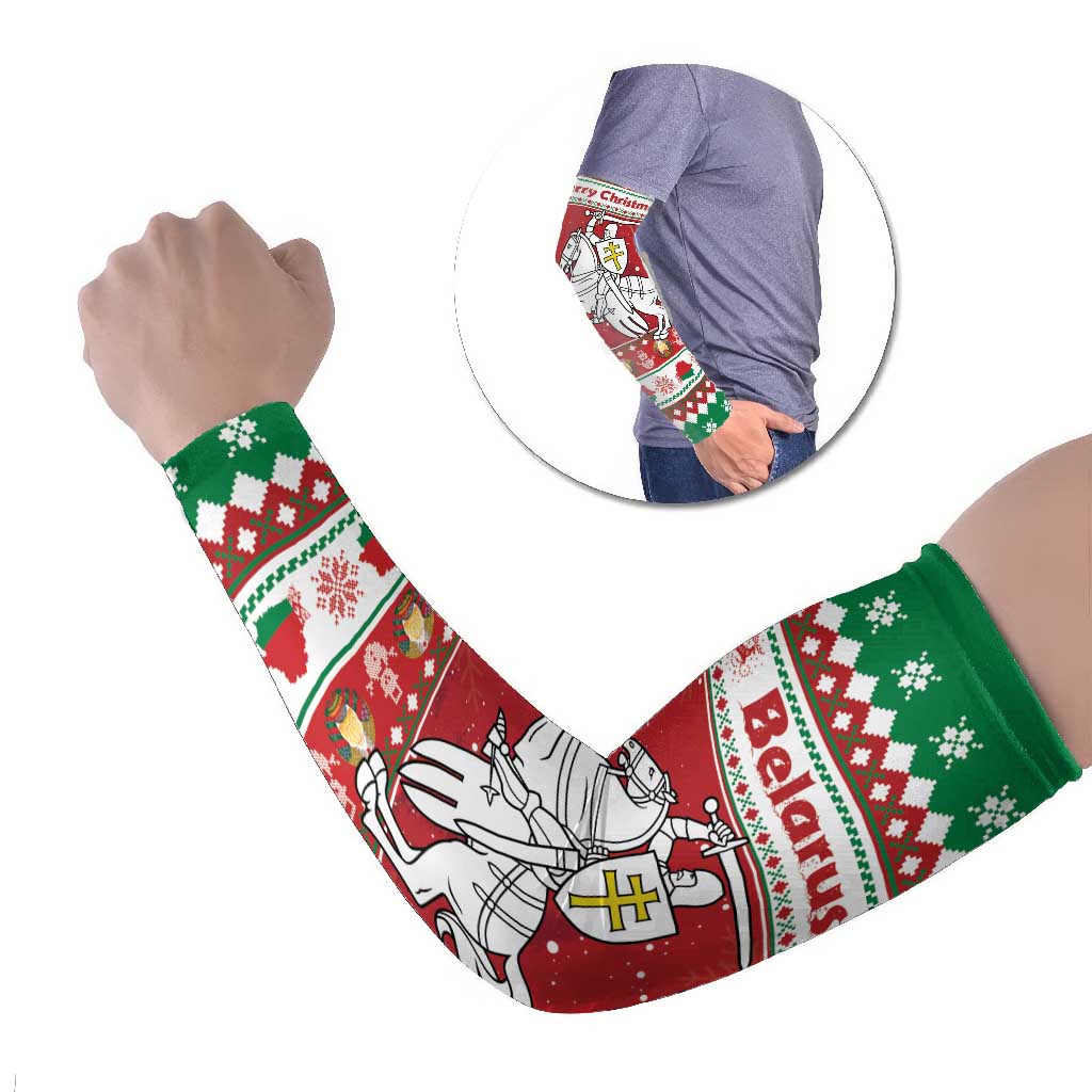 Belarus Pahonia Christmas Arm Sleeves Belarusian Vytis Knight Xmas Pattern - Wonder Print Shop