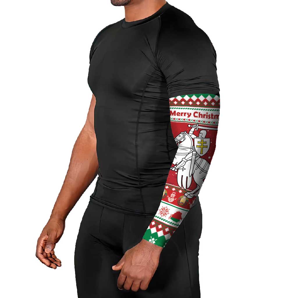 Belarus Pahonia Christmas Arm Sleeves Belarusian Vytis Knight Xmas Pattern - Wonder Print Shop