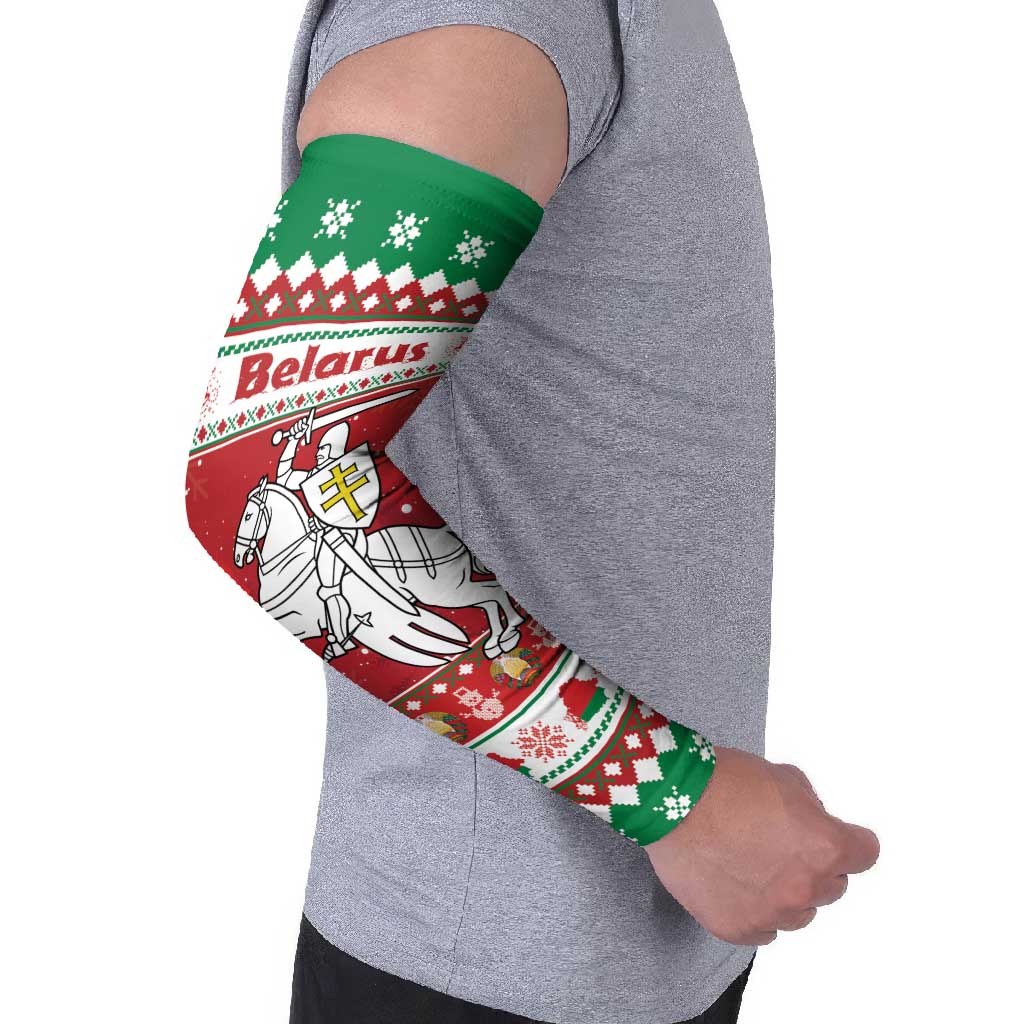 Belarus Pahonia Christmas Arm Sleeves Belarusian Vytis Knight Xmas Pattern - Wonder Print Shop
