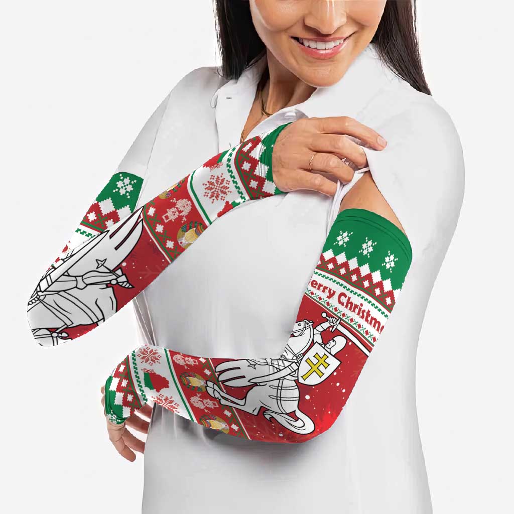 Belarus Pahonia Christmas Arm Sleeves Belarusian Vytis Knight Xmas Pattern - Wonder Print Shop