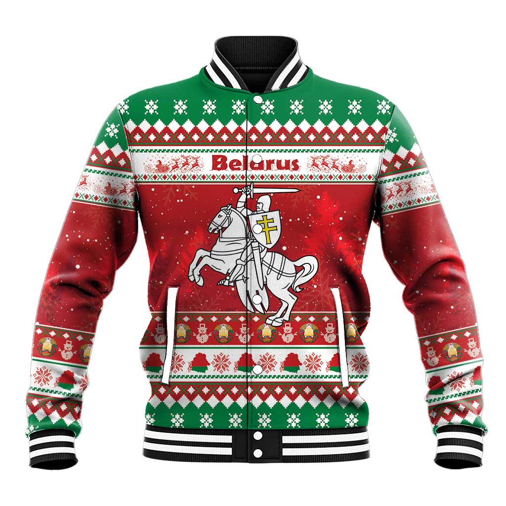 Belarus Pahonia Christmas Baseball Jacket Belarusian Vytis Knight Xmas Pattern - Wonder Print Shop