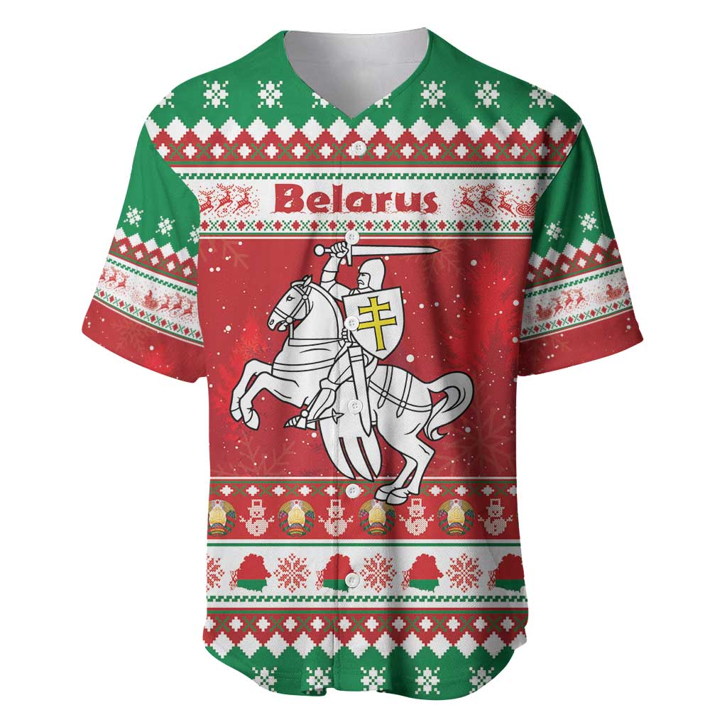 Belarus Pahonia Christmas Baseball Jersey Belarusian Vytis Knight Xmas Pattern - Wonder Print Shop