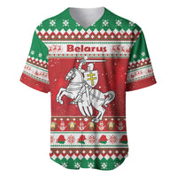 Belarus Pahonia Christmas Baseball Jersey Belarusian Vytis Knight Xmas Pattern - Wonder Print Shop
