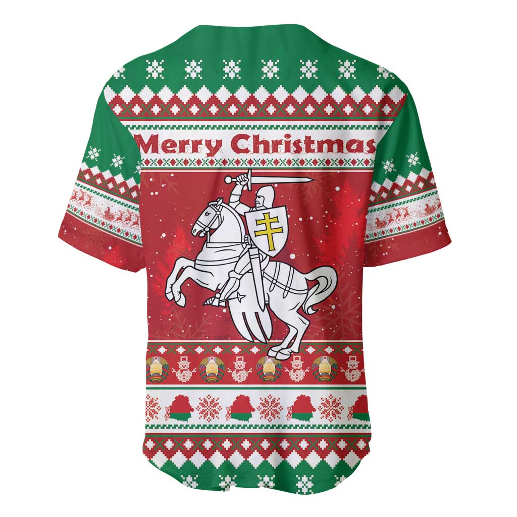 Belarus Pahonia Christmas Baseball Jersey Belarusian Vytis Knight Xmas Pattern - Wonder Print Shop