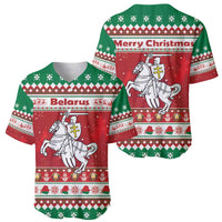 Belarus Pahonia Christmas Baseball Jersey Belarusian Vytis Knight Xmas Pattern - Wonder Print Shop