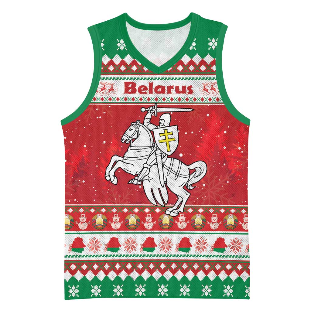Belarus Pahonia Christmas Basketball Jersey Belarusian Vytis Knight Xmas Pattern - Wonder Print Shop