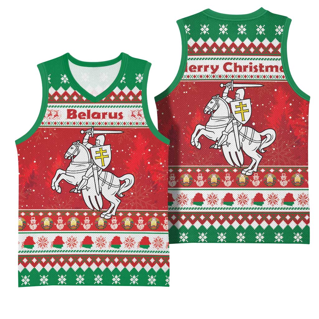 Belarus Pahonia Christmas Basketball Jersey Belarusian Vytis Knight Xmas Pattern - Wonder Print Shop