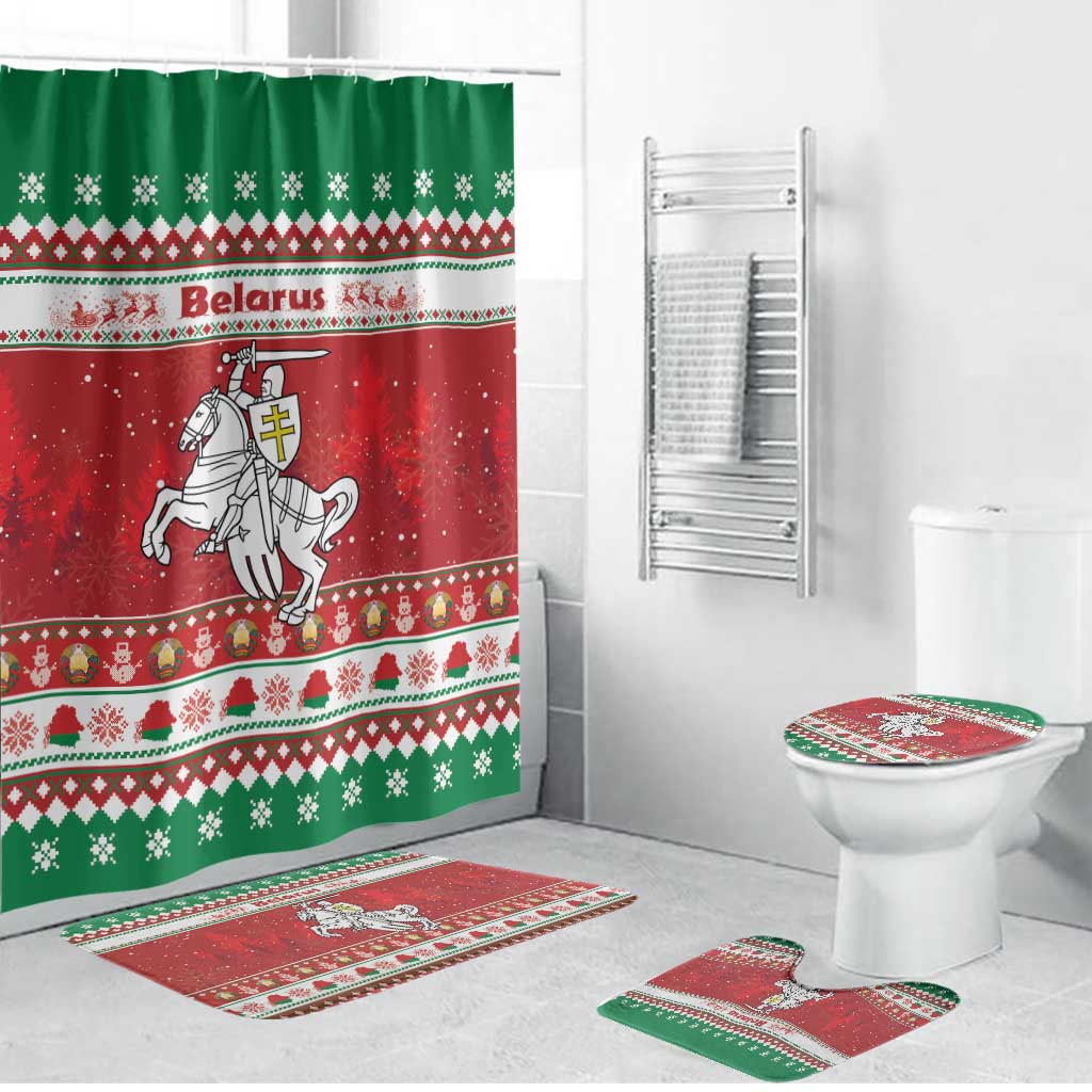 Belarus Pahonia Christmas Bathroom Set Belarusian Vytis Knight Xmas Pattern - Wonder Print Shop