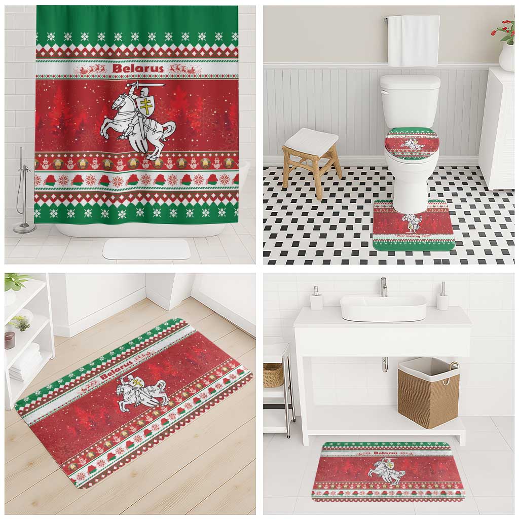 Belarus Pahonia Christmas Bathroom Set Belarusian Vytis Knight Xmas Pattern - Wonder Print Shop