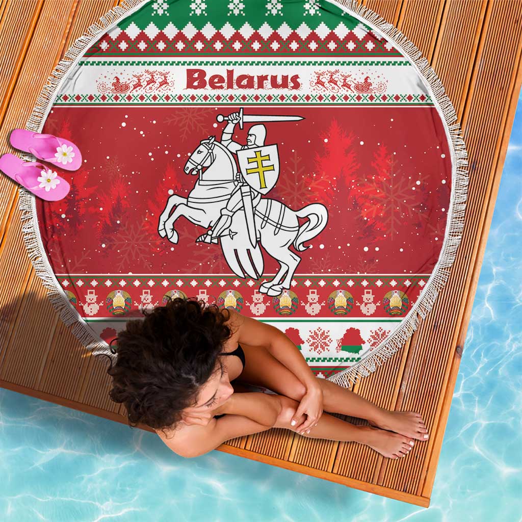 Belarus Pahonia Christmas Beach Blanket Belarusian Vytis Knight Xmas Pattern - Wonder Print Shop