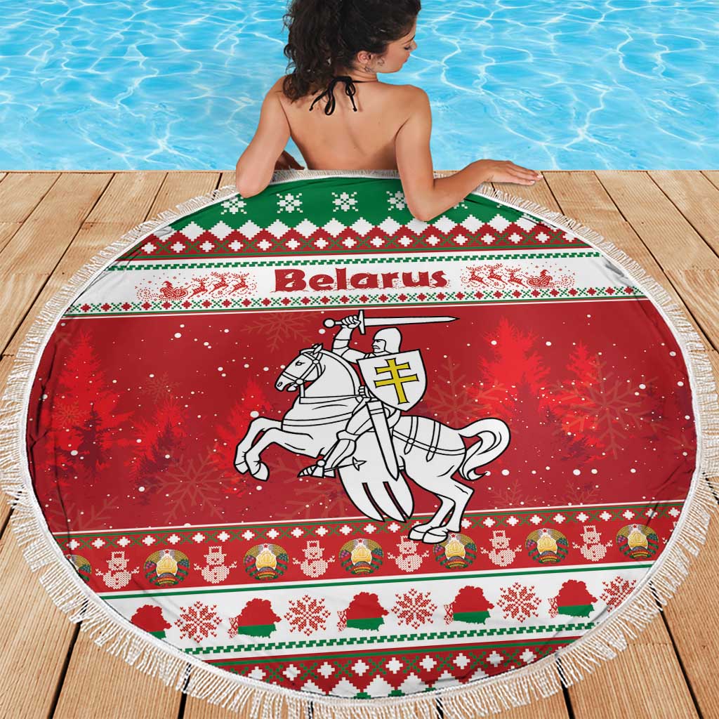Belarus Pahonia Christmas Beach Blanket Belarusian Vytis Knight Xmas Pattern - Wonder Print Shop
