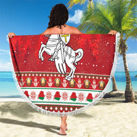 Belarus Pahonia Christmas Beach Blanket Belarusian Vytis Knight Xmas Pattern - Wonder Print Shop
