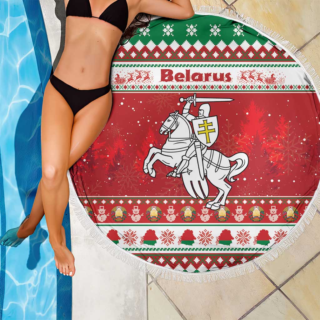 Belarus Pahonia Christmas Beach Blanket Belarusian Vytis Knight Xmas Pattern - Wonder Print Shop