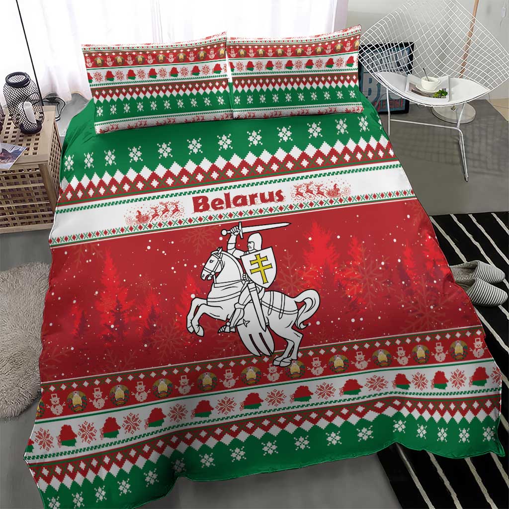 Belarus Pahonia Christmas Bedding Set Belarusian Vytis Knight Xmas Pattern - Wonder Print Shop