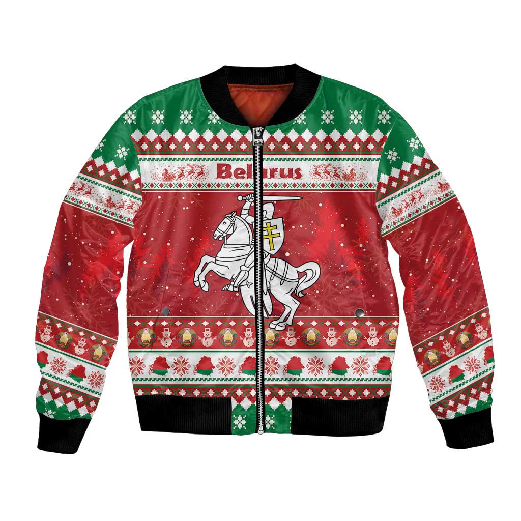 Belarus Pahonia Christmas Bomber Jacket Belarusian Vytis Knight Xmas Pattern - Wonder Print Shop