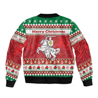 Belarus Pahonia Christmas Bomber Jacket Belarusian Vytis Knight Xmas Pattern - Wonder Print Shop
