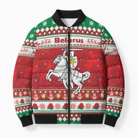Belarus Pahonia Christmas Bomber Puffer Jacket Belarusian Vytis Knight Xmas Pattern - Wonder Print Shop