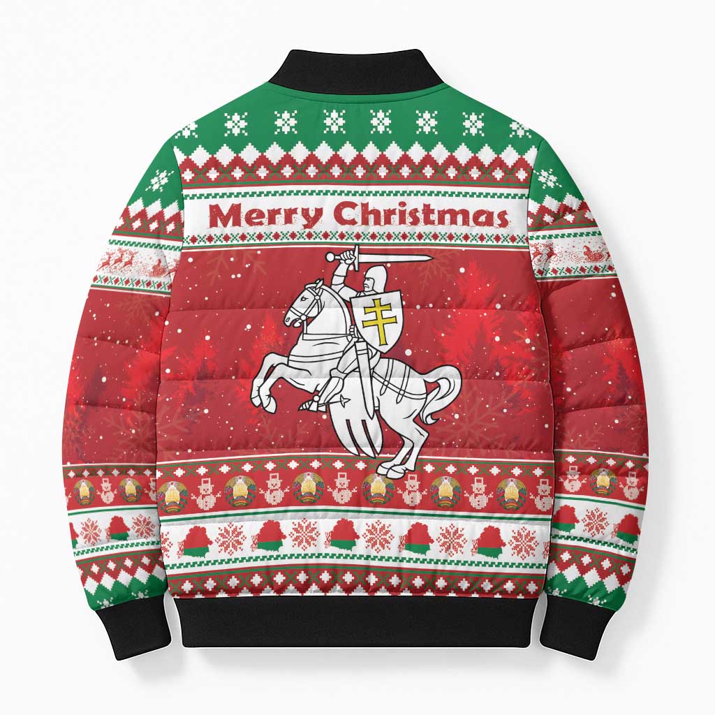 Belarus Pahonia Christmas Bomber Puffer Jacket Belarusian Vytis Knight Xmas Pattern - Wonder Print Shop