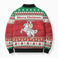 Belarus Pahonia Christmas Bomber Puffer Jacket Belarusian Vytis Knight Xmas Pattern - Wonder Print Shop