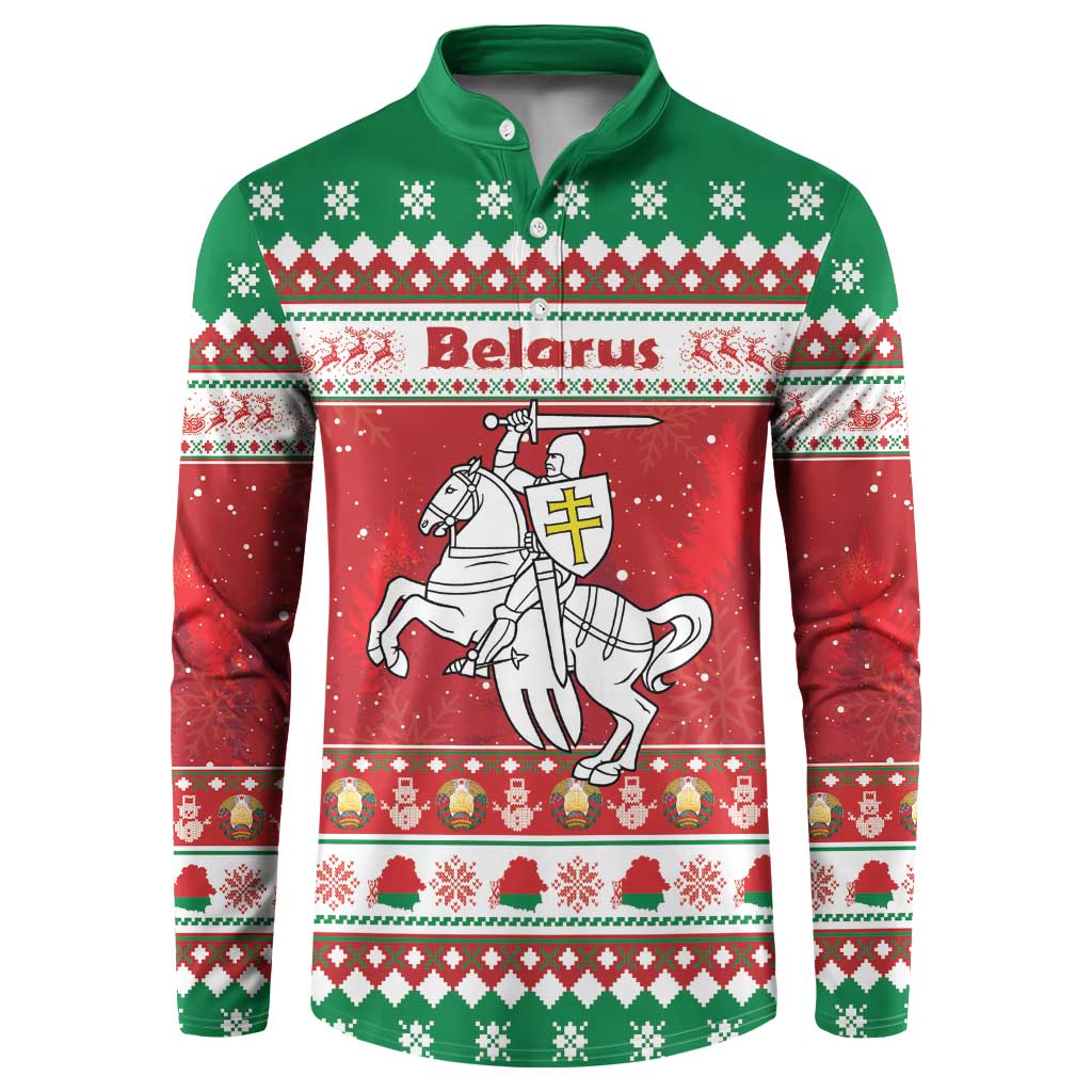 Belarus Pahonia Christmas Button Sweatshirt Belarusian Vytis Knight Xmas Pattern - Wonder Print Shop