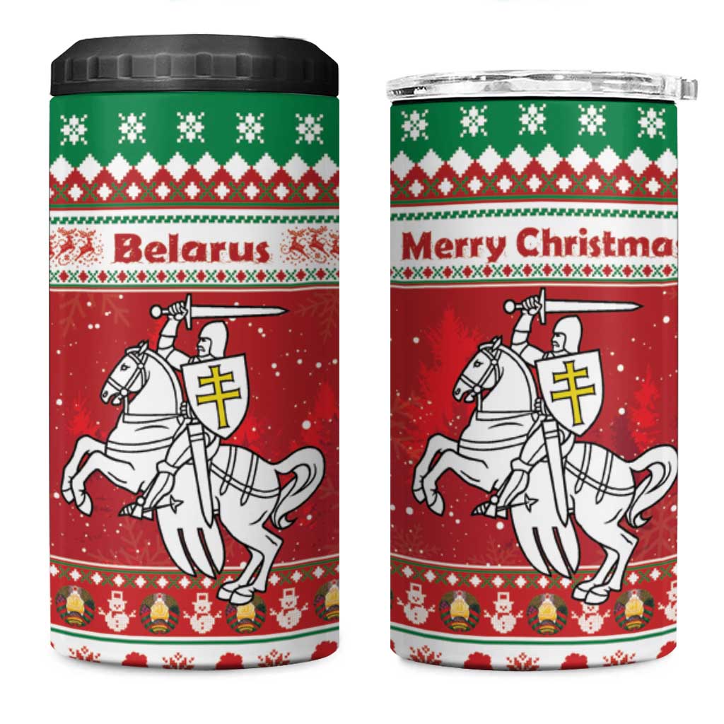 Belarus Pahonia Christmas 4 in 1 Can Cooler Tumbler Belarusian Vytis Knight Xmas Pattern - Wonder Print Shop