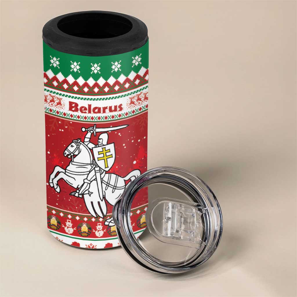 Belarus Pahonia Christmas 4 in 1 Can Cooler Tumbler Belarusian Vytis Knight Xmas Pattern - Wonder Print Shop