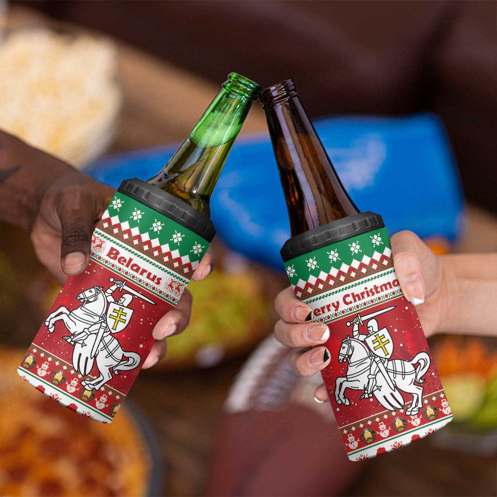 Belarus Pahonia Christmas 4 in 1 Can Cooler Tumbler Belarusian Vytis Knight Xmas Pattern - Wonder Print Shop