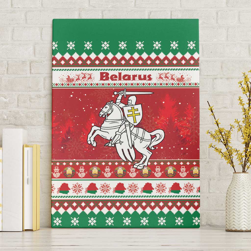 Belarus Pahonia Christmas Canvas Wall Art Belarusian Vytis Knight Xmas Pattern - Wonder Print Shop