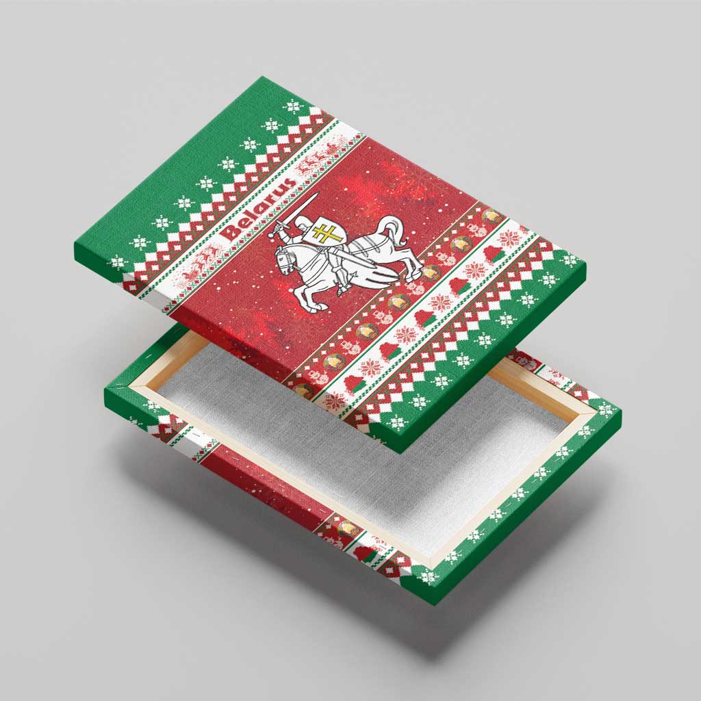 Belarus Pahonia Christmas Canvas Wall Art Belarusian Vytis Knight Xmas Pattern - Wonder Print Shop