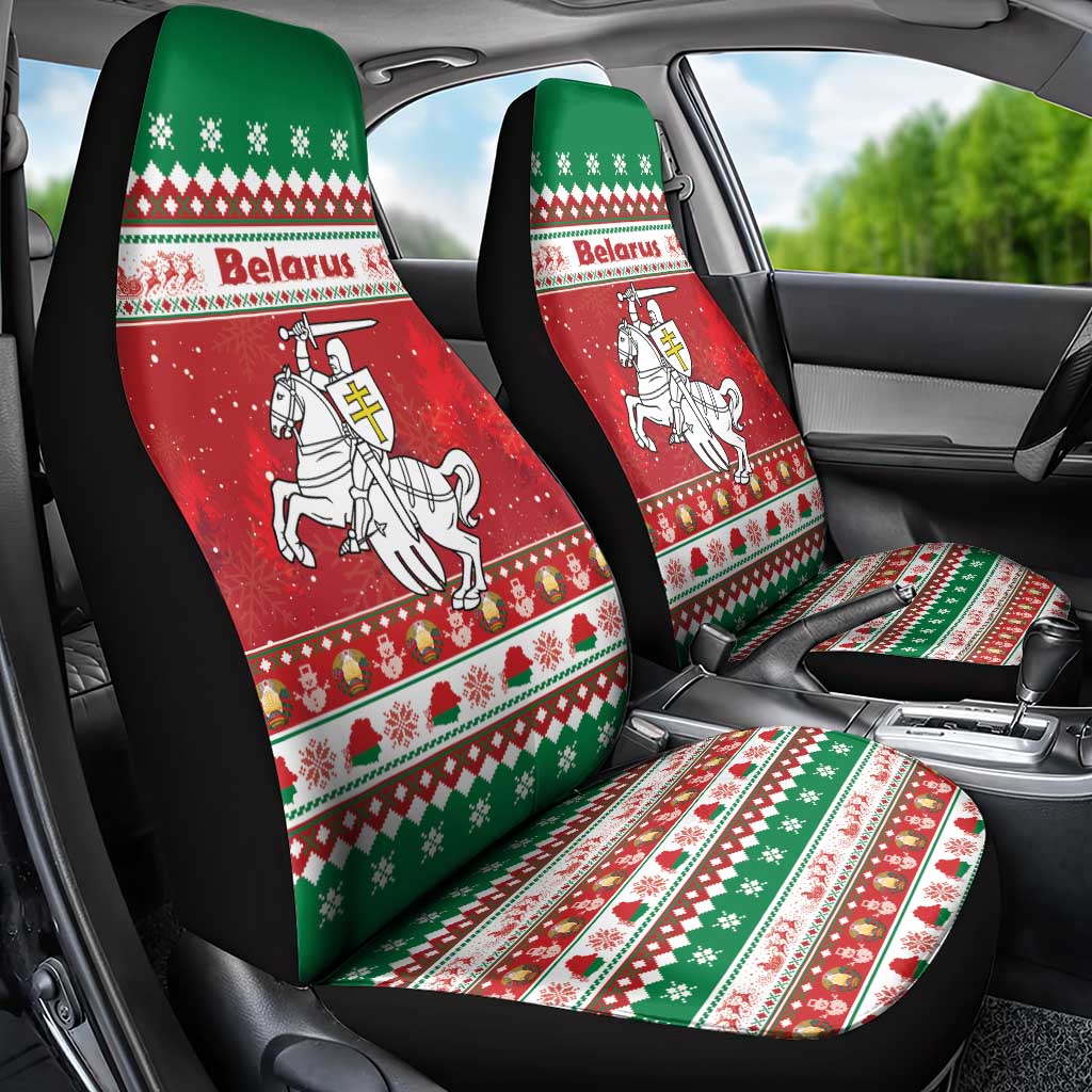 Belarus Pahonia Christmas Car Seat Cover Belarusian Vytis Knight Xmas Pattern - Wonder Print Shop