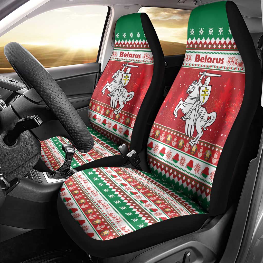 Belarus Pahonia Christmas Car Seat Cover Belarusian Vytis Knight Xmas Pattern - Wonder Print Shop