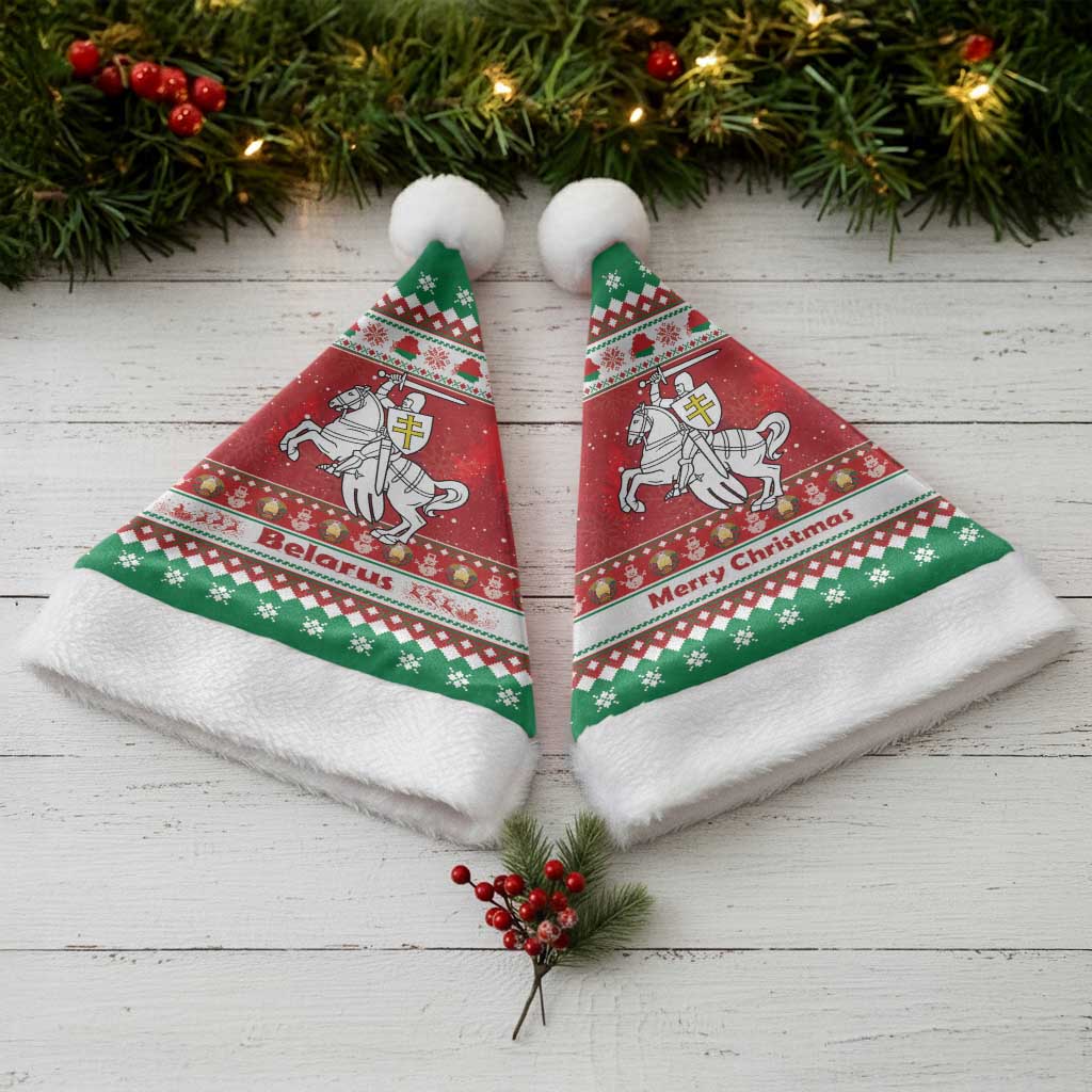 Belarus Pahonia Christmas Santa Hat Belarusian Vytis Knight Xmas Pattern - Wonder Print Shop