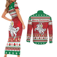 Belarus Pahonia Christmas Couples Matching Short Sleeve Bodycon Dress and Long Sleeve Button Shirt Belarusian Vytis Knight Xmas Pattern - Wonder Print Shop