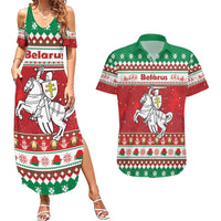 Belarus Pahonia Christmas Couples Matching Summer Maxi Dress and Hawaiian Shirt Belarusian Vytis Knight Xmas Pattern - Wonder Print Shop