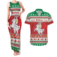 Belarus Pahonia Christmas Couples Matching Tank Maxi Dress and Hawaiian Shirt Belarusian Vytis Knight Xmas Pattern - Wonder Print Shop