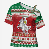Belarus Pahonia Christmas Cross Shoulder Shirt Belarusian Vytis Knight Xmas Pattern - Wonder Print Shop