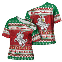Belarus Pahonia Christmas Cross Shoulder Shirt Belarusian Vytis Knight Xmas Pattern - Wonder Print Shop