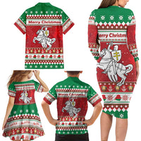 Belarus Pahonia Christmas Family Matching Long Sleeve Bodycon Dress and Hawaiian Shirt Belarusian Vytis Knight Xmas Pattern - Wonder Print Shop