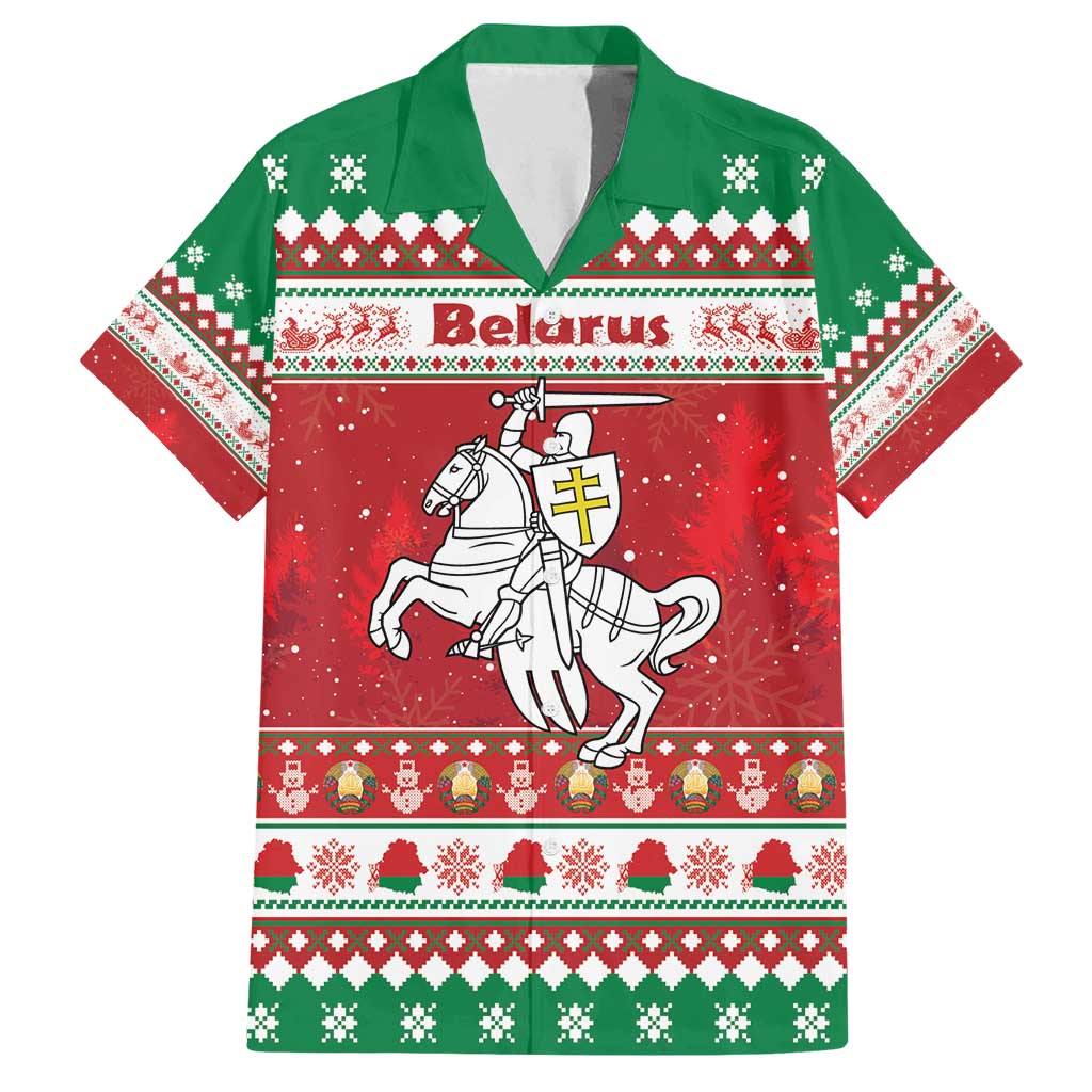 Belarus Pahonia Christmas Family Matching Long Sleeve Bodycon Dress and Hawaiian Shirt Belarusian Vytis Knight Xmas Pattern - Wonder Print Shop