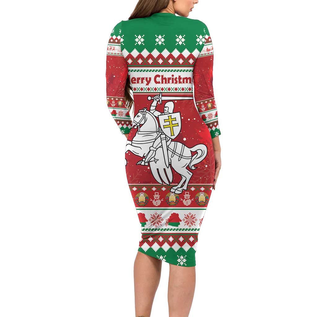 Belarus Pahonia Christmas Family Matching Long Sleeve Bodycon Dress and Hawaiian Shirt Belarusian Vytis Knight Xmas Pattern - Wonder Print Shop