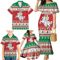 Belarus Pahonia Christmas Family Matching Mermaid Dress and Hawaiian Shirt Belarusian Vytis Knight Xmas Pattern - Wonder Print Shop