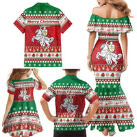 Belarus Pahonia Christmas Family Matching Mermaid Dress and Hawaiian Shirt Belarusian Vytis Knight Xmas Pattern - Wonder Print Shop