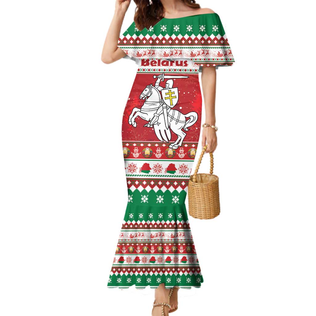 Belarus Pahonia Christmas Family Matching Mermaid Dress and Hawaiian Shirt Belarusian Vytis Knight Xmas Pattern - Wonder Print Shop