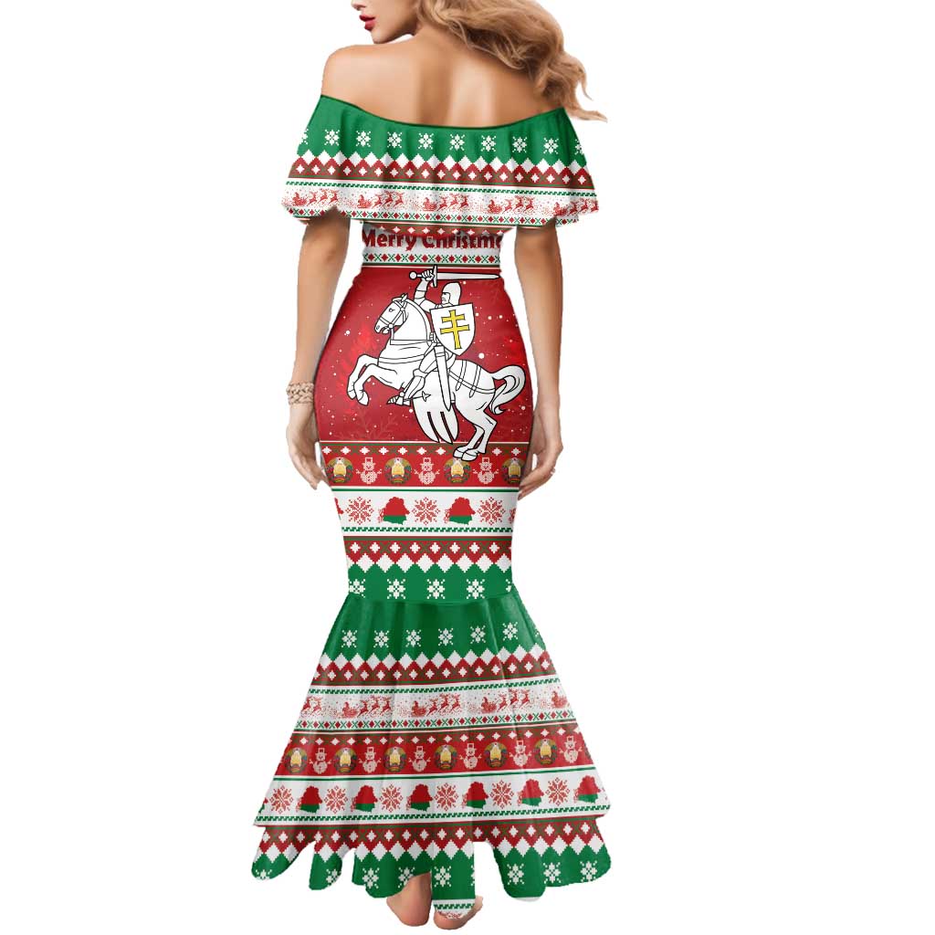 Belarus Pahonia Christmas Family Matching Mermaid Dress and Hawaiian Shirt Belarusian Vytis Knight Xmas Pattern - Wonder Print Shop