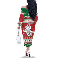 Belarus Pahonia Christmas Family Matching Off The Shoulder Long Sleeve Dress and Hawaiian Shirt Belarusian Vytis Knight Xmas Pattern - Wonder Print Shop