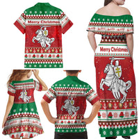 Belarus Pahonia Christmas Family Matching Off Shoulder Maxi Dress and Hawaiian Shirt Belarusian Vytis Knight Xmas Pattern - Wonder Print Shop