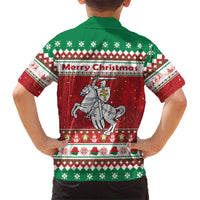 Belarus Pahonia Christmas Family Matching Off Shoulder Short Dress and Hawaiian Shirt Belarusian Vytis Knight Xmas Pattern - Wonder Print Shop