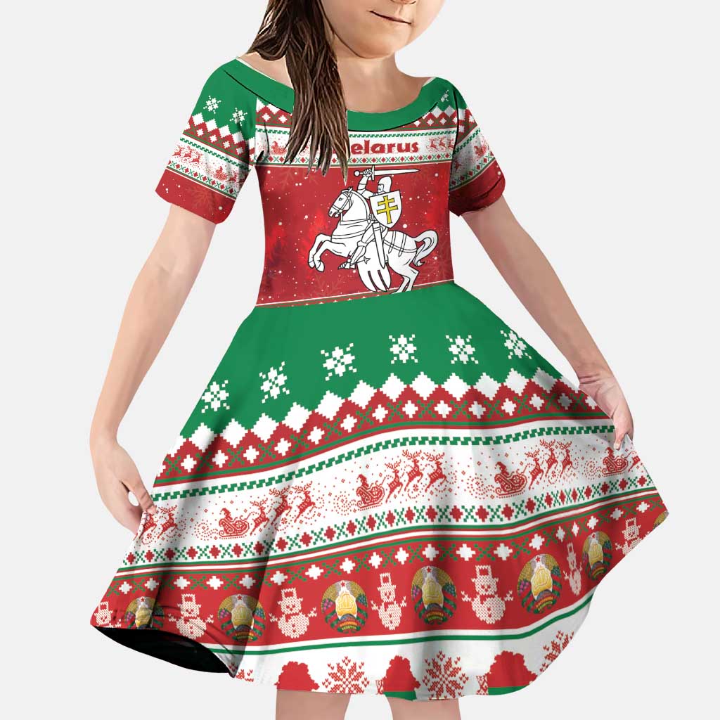 Belarus Pahonia Christmas Family Matching Off Shoulder Short Dress and Hawaiian Shirt Belarusian Vytis Knight Xmas Pattern - Wonder Print Shop