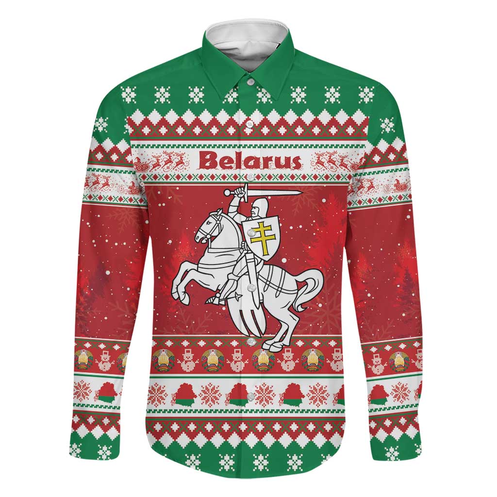 Belarus Pahonia Christmas Family Matching Off Shoulder Short Dress and Hawaiian Shirt Belarusian Vytis Knight Xmas Pattern - Wonder Print Shop